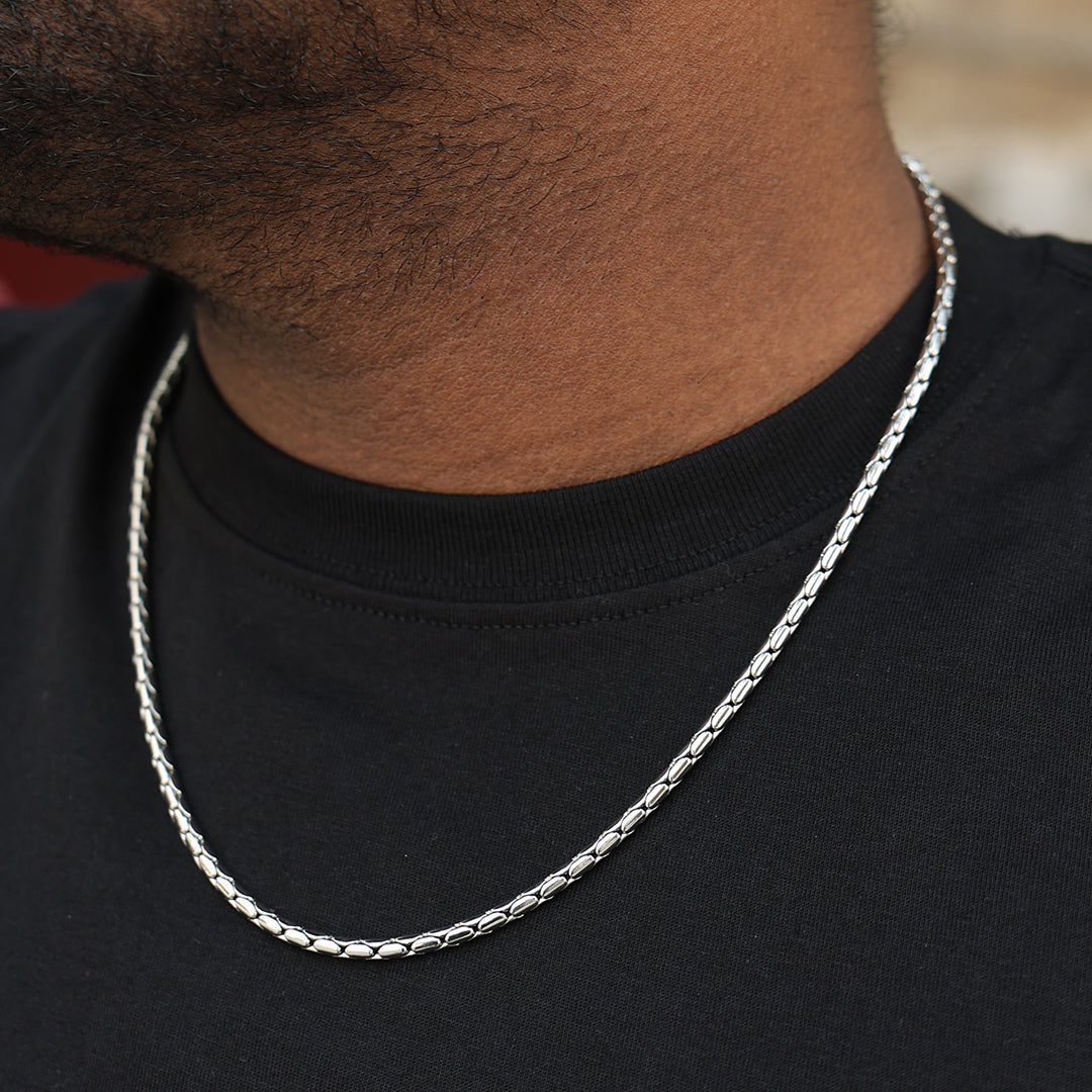 Cobra Silver Chain (18K White Gold Rhodium Plating) 3 MM