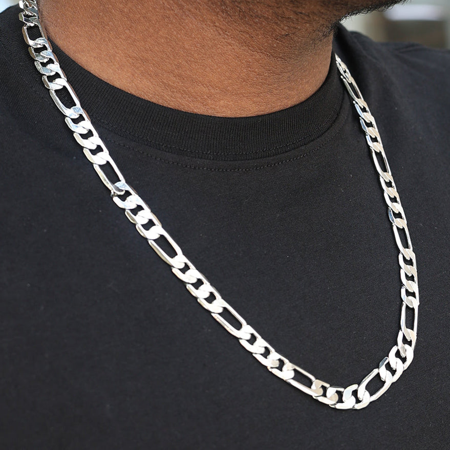 Timeless Figaro Chain (18K White Gold Rhodium Plating ) 8.5 MM