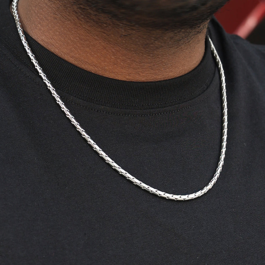 Cobra Silver Chain (18K White Gold Rhodium Plating) 3 MM