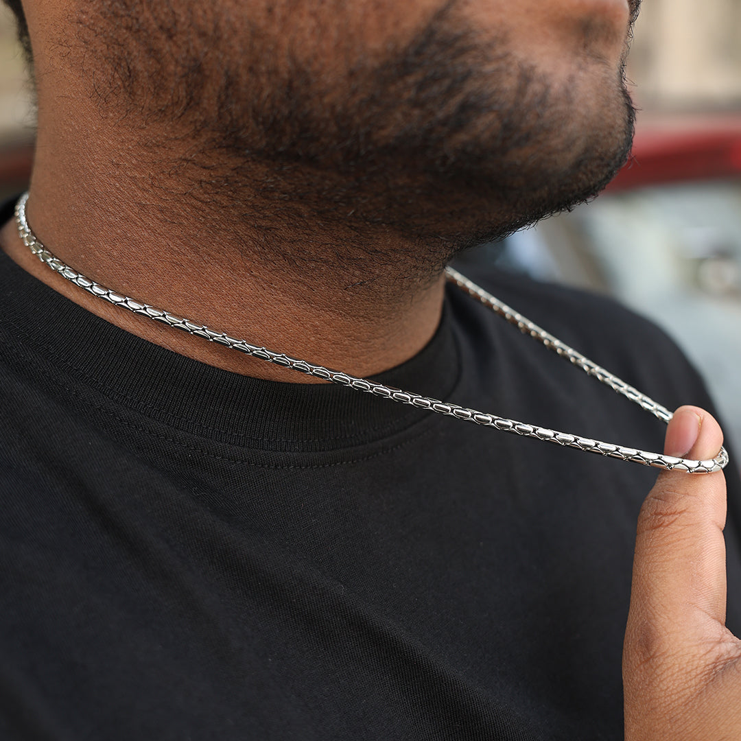 Cobra Silver Chain (18K White Gold Rhodium Plating) 3 MM