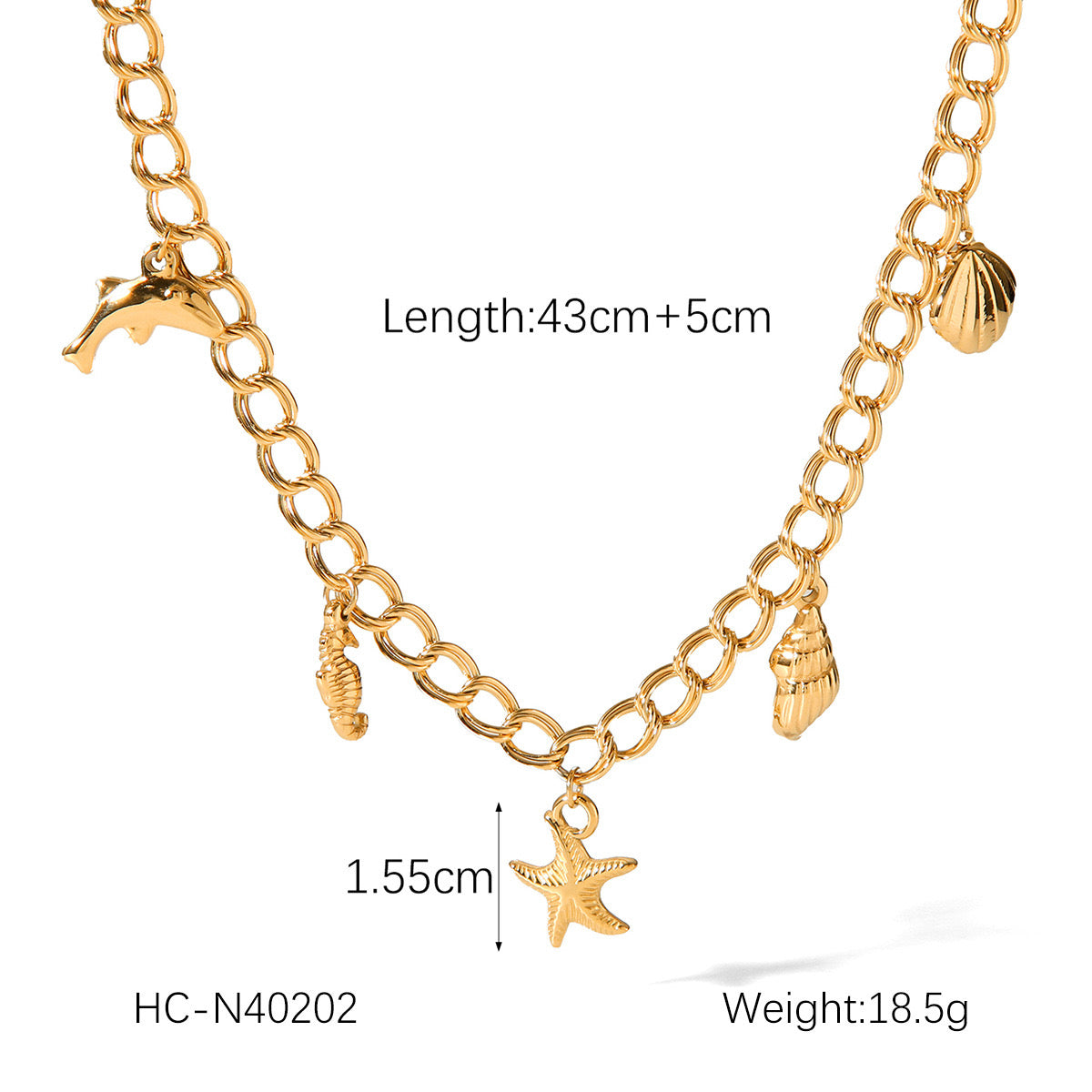 Ocean Charm Metal Necklace (18K Gold Plating)