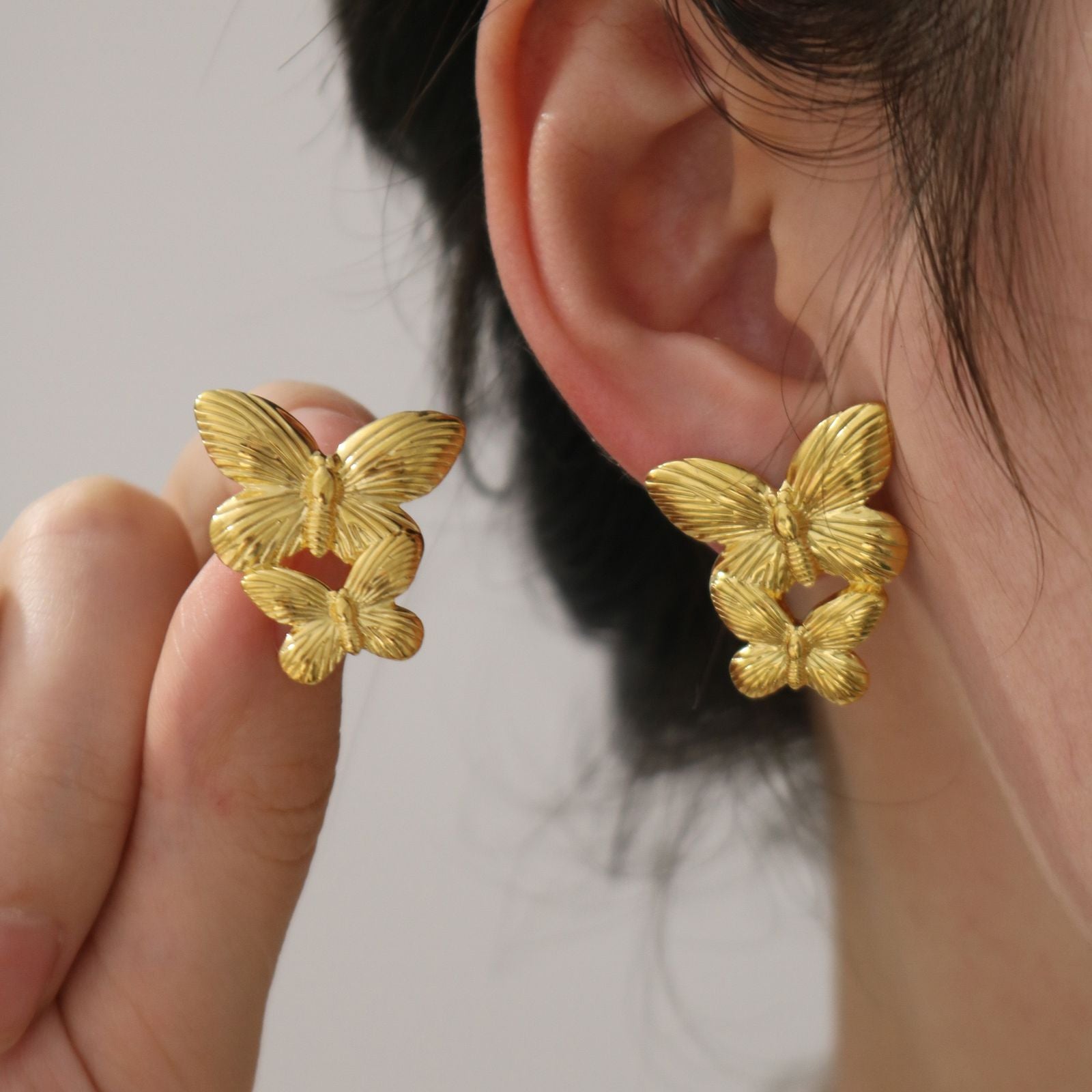 Dual Butterfly Earrings (18K Gold Plating)