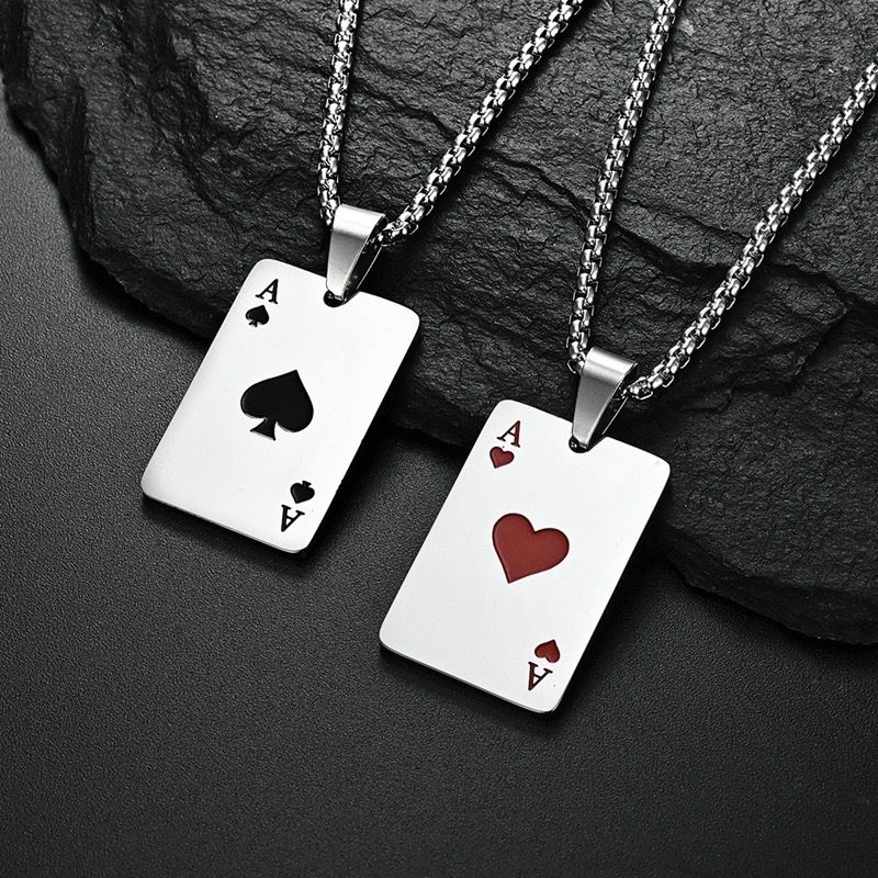 Lucky Ace Of Spades Heart Pendant + Chain