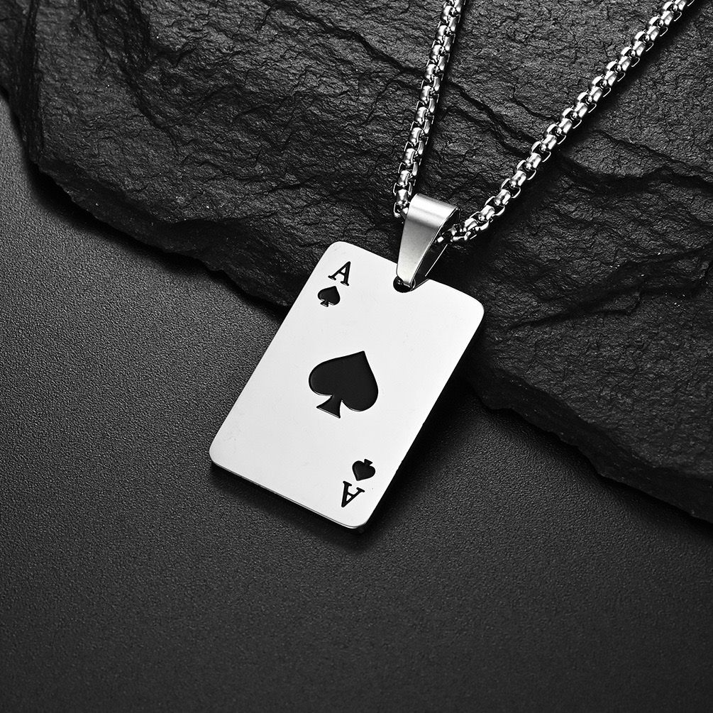 Lucky Ace Of Spades Heart Pendant + Chain