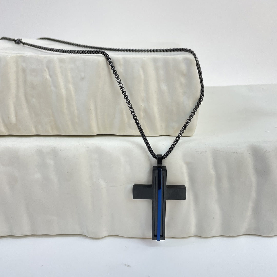 Blue Cross Pendant + Chain