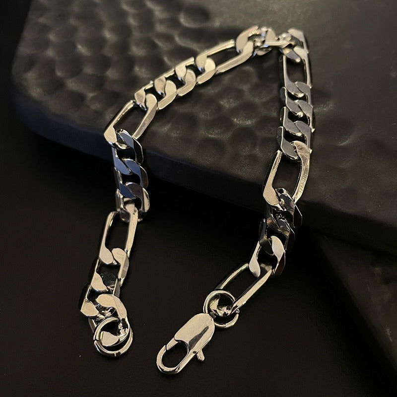 Timeless Figaro Bracelet (18K White Gold - Rhodium Plating) 8.5mm