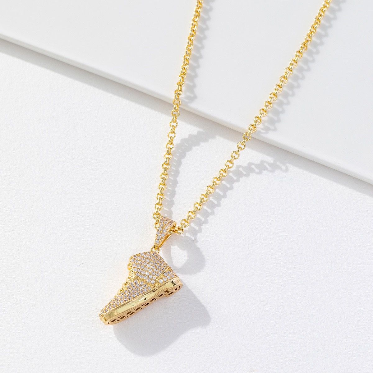 Zirconia Luxury Titanium Shoe (Pendant + Chain) - 18K Gold Plating