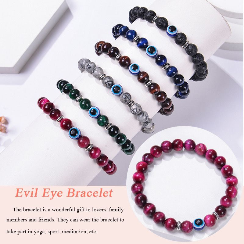 Evil Eye Natural Stone Bead Bracelet