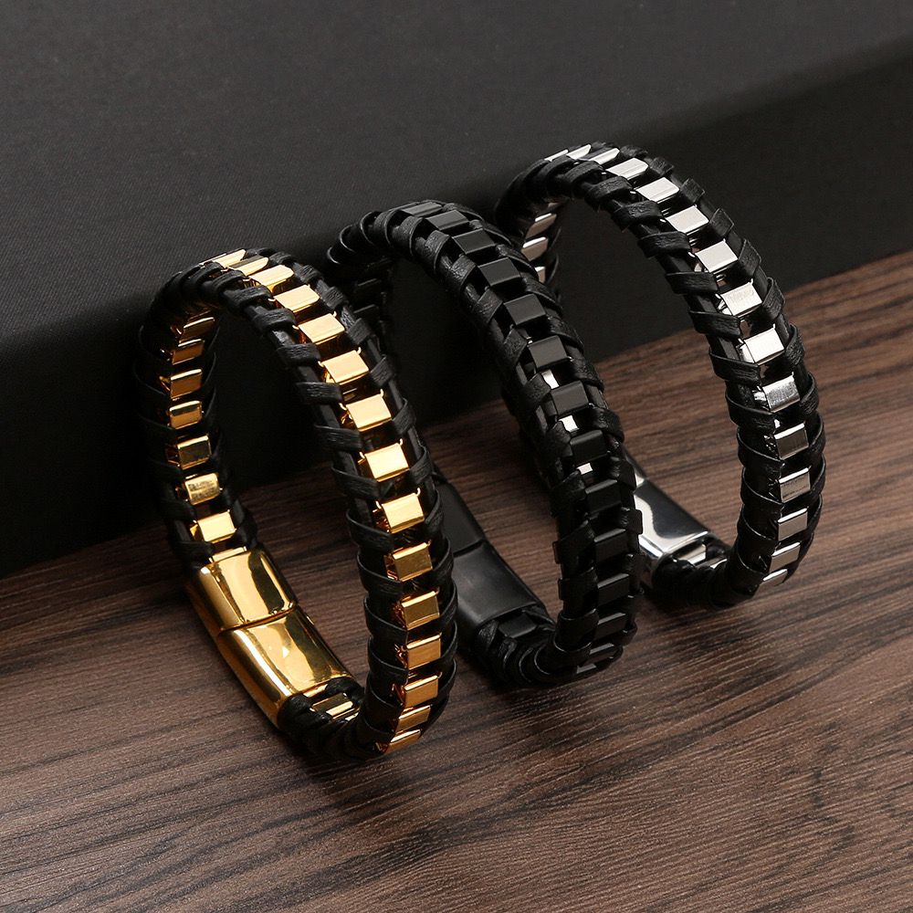 Metal Trim Leather Bracelet