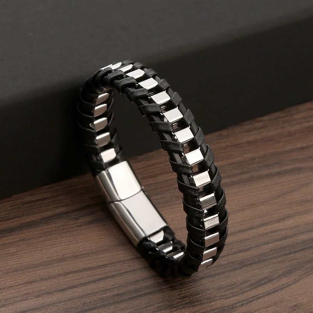 Metal Trim Leather Bracelet