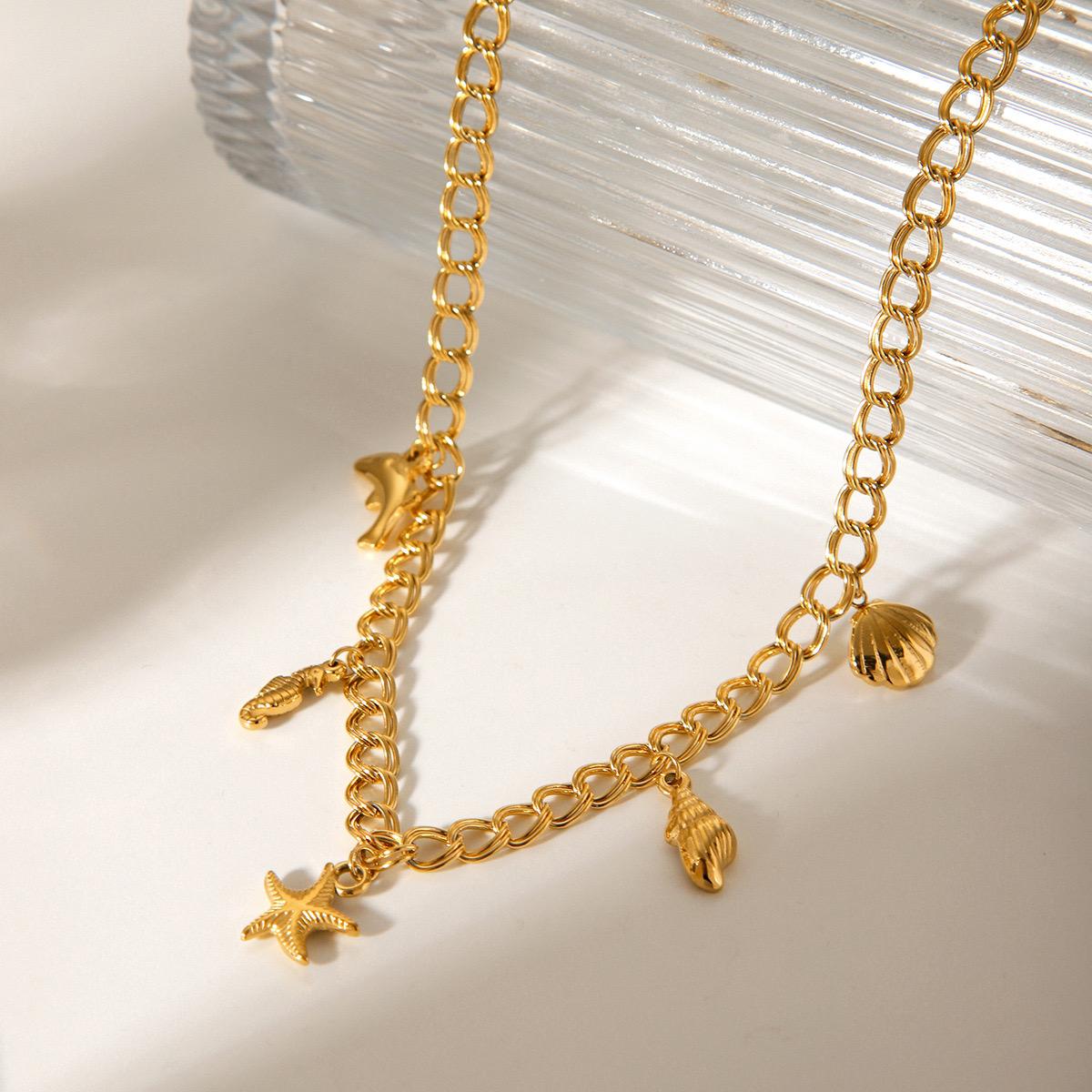 Ocean Charm Metal Necklace (18K Gold Plating)