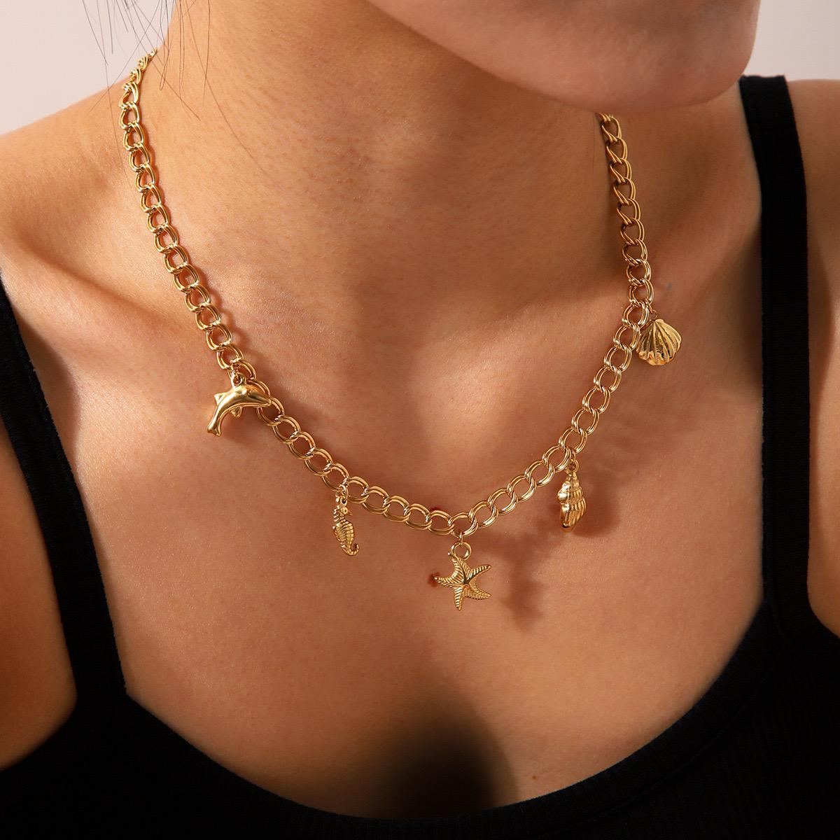 Ocean Charm Metal Necklace (18K Gold Plating)