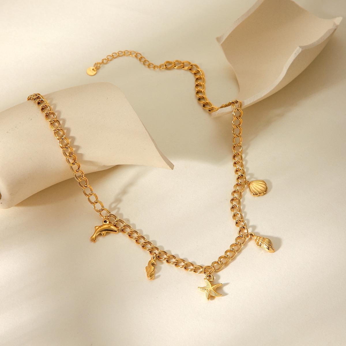 Ocean Charm Metal Necklace (18K Gold Plating)