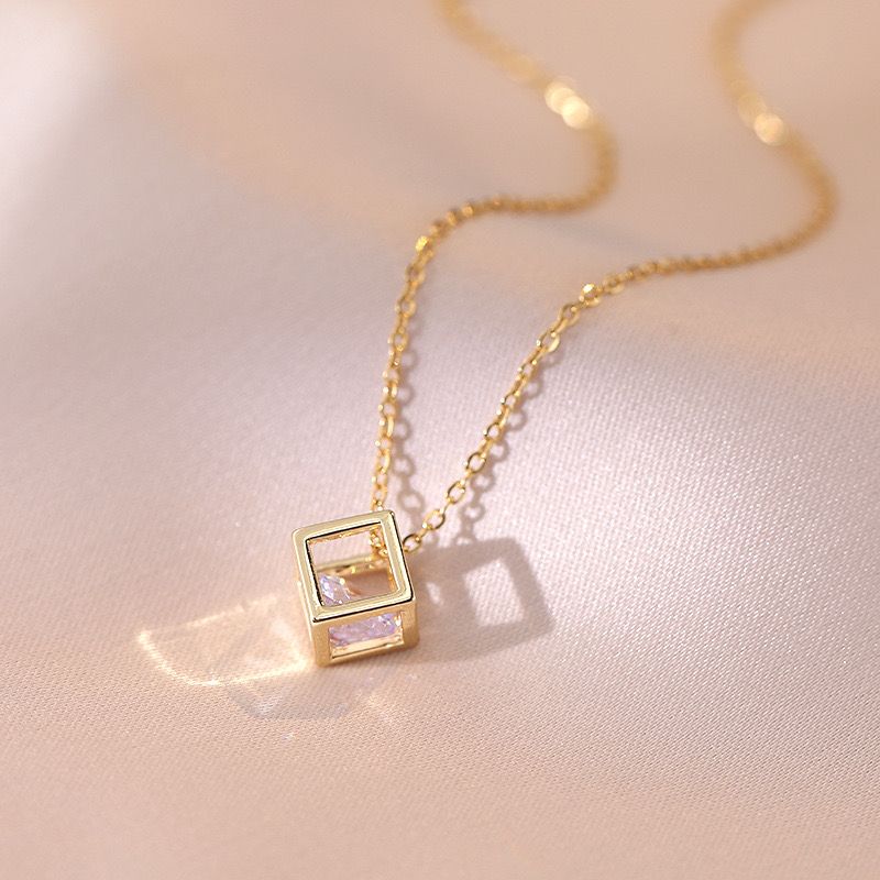 Gold Cage Stud Pendant Necklace