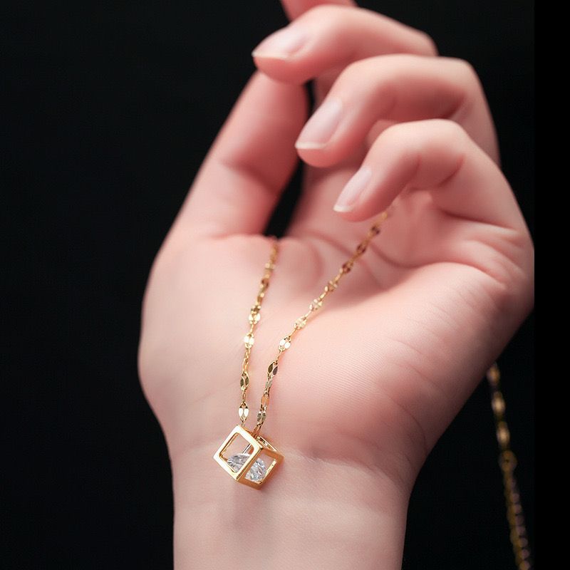 Gold Cage Stud Pendant Necklace