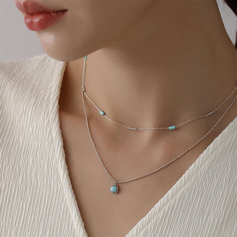 Sleek Turquoise Stone Necklace - Set Of 2