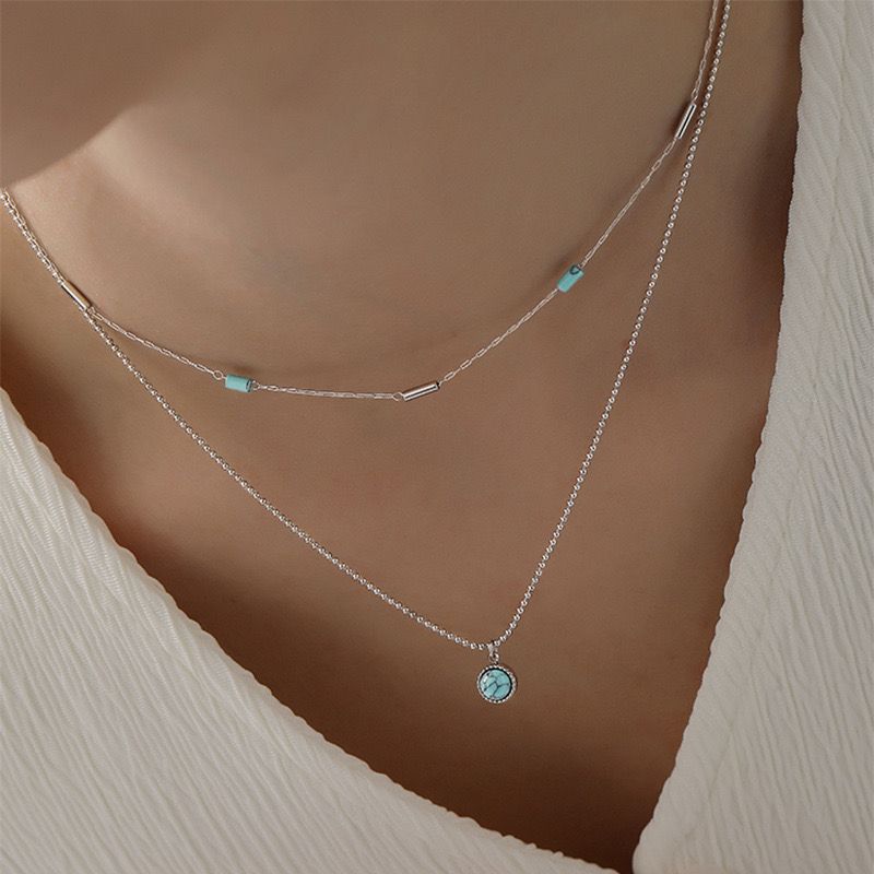 Sleek Turquoise Stone Necklace - Set Of 2