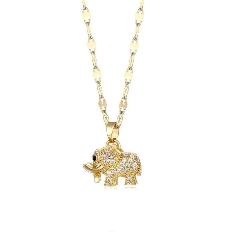 Zircon Elephant Pendant Necklace (18K Gold Plating)