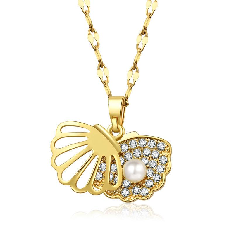 Pearl Shell Pendant Necklace (18K Gold Plating)