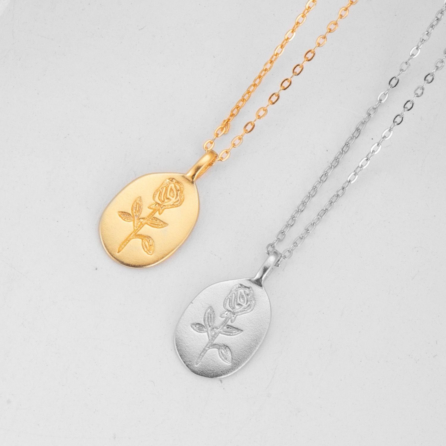 Rose Stamped Pendant Necklace