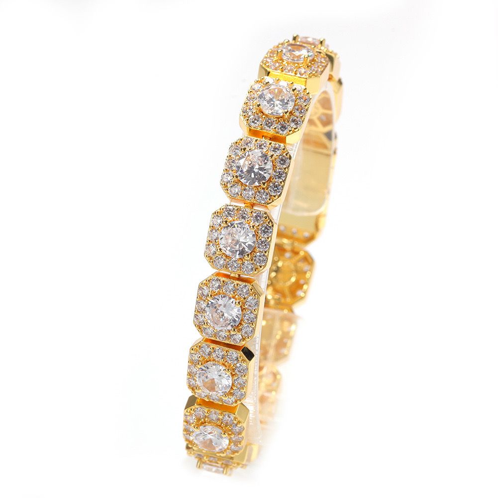 Diamond Square Mens Zirconia Bracelet - 12 MM (18K Gold Plated)