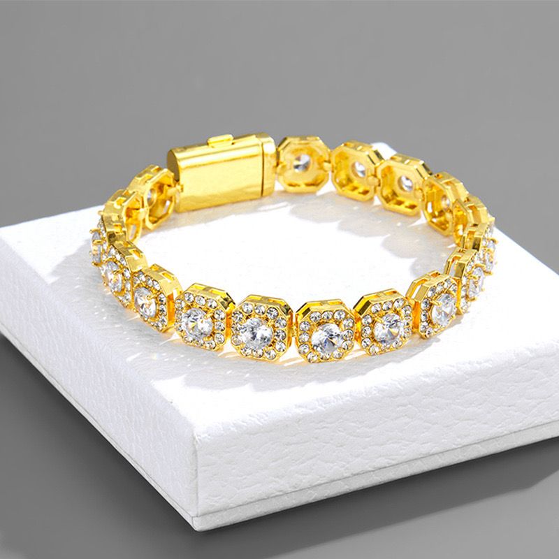 Diamond Square Mens Zirconia Bracelet - 12 MM (18K Gold Plated)