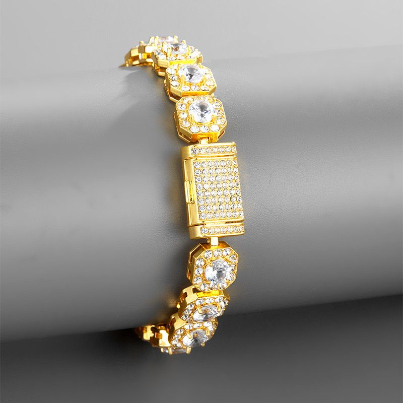 Diamond Square Mens Zirconia Bracelet - 12 MM (18K Gold Plated)