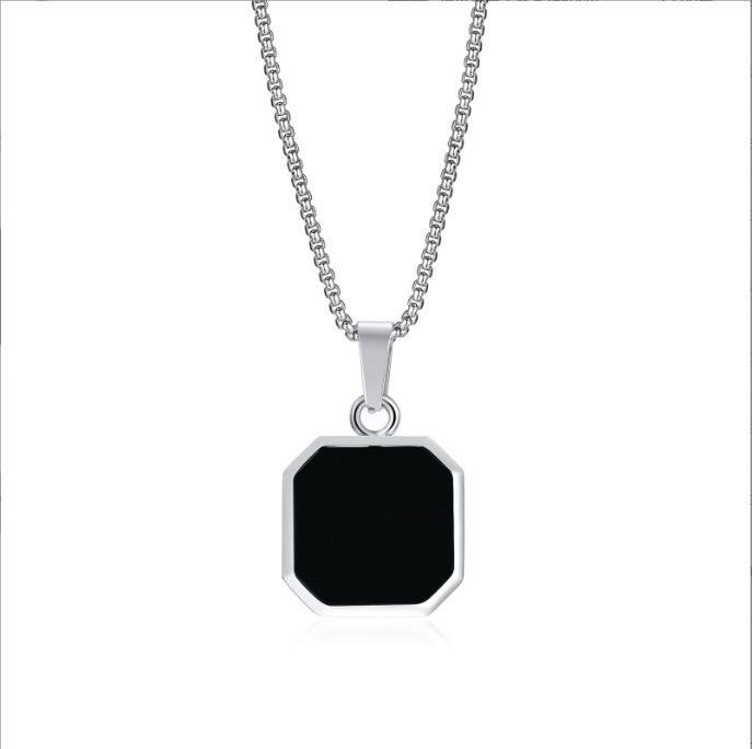 Hexagonal Black Agate Stone (Pendant + Chain)