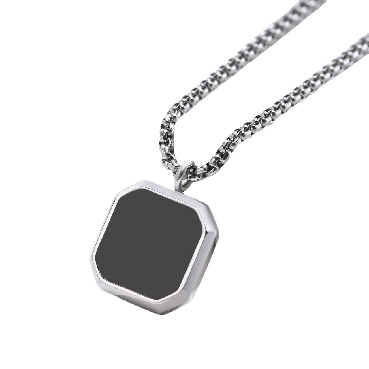 Hexagonal Black Agate Stone (Pendant + Chain)